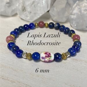 6mm Lapis Lazuli & Rhodochrosite Gemstone Bracelet